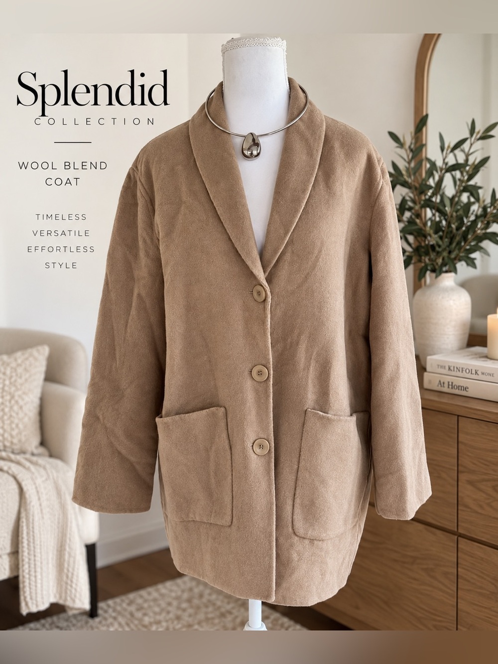 Splendid Collection Wool Blend Camel Coat Jacket Size XS